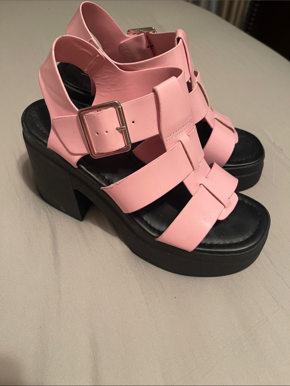 Soda Pink Strappy Platform Buckle Sandals